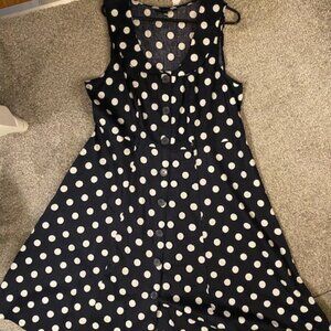 MLLE Gabrielle Navy Polka Dot Dress with Peter Pan collar